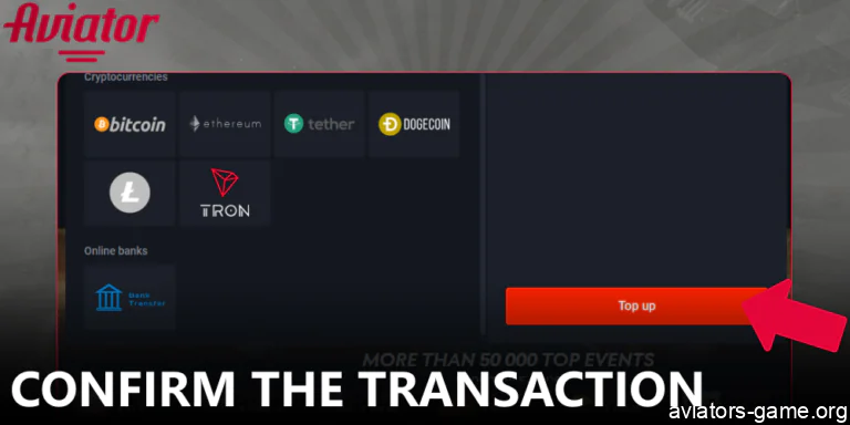 Confirm your payment to start betting in Aviator
